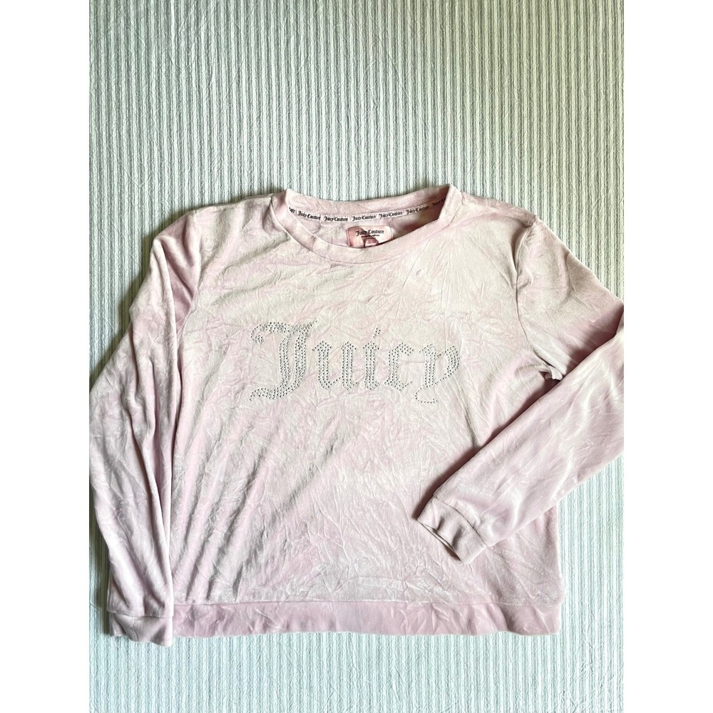 Juicy Couture Pink Velour Rhinestone Logo Sleepwear Top M 3330-47